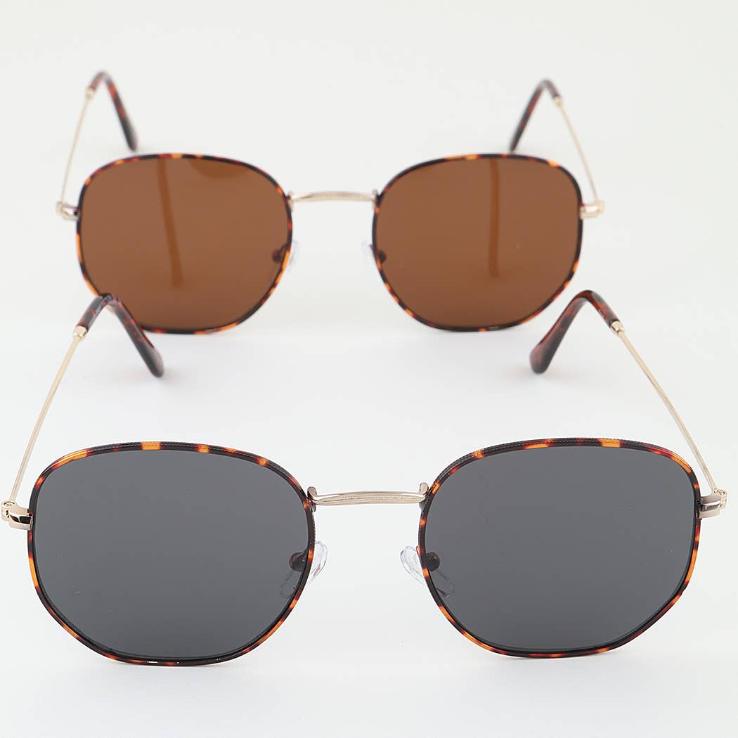 Ribbed Tortoise Box Tinted Sunglasses