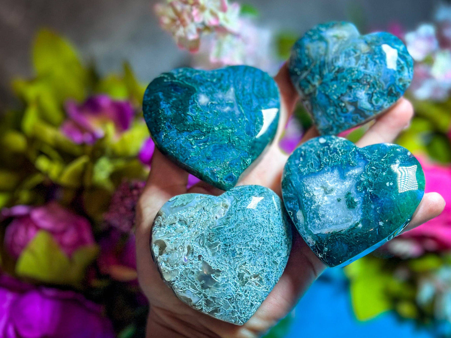 Moss Agate Hearts