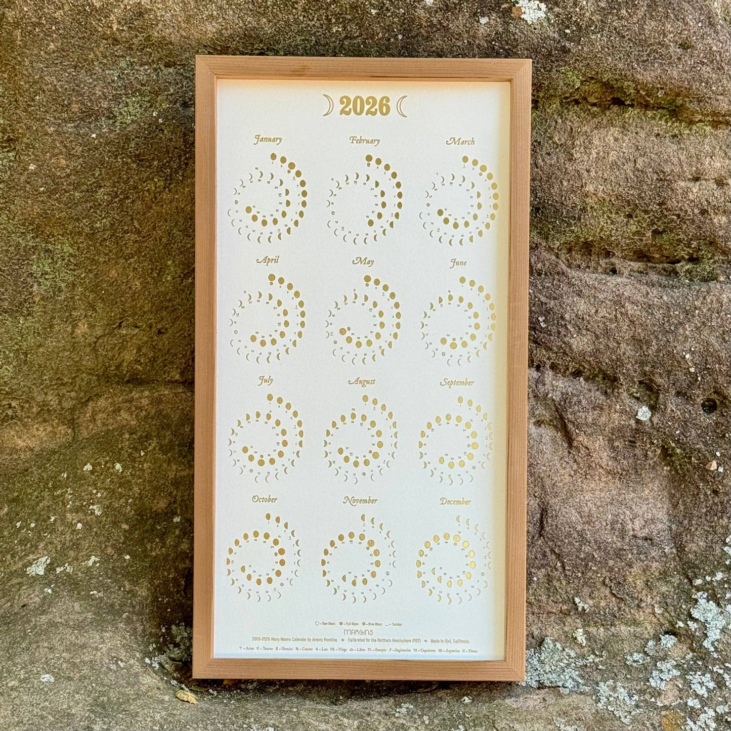 2026 Moon Calendar Gold Foil on Pearl White - Small